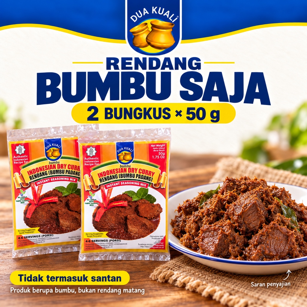 Dua bungkus bumbu Rendang Dua Kuali, tanpa santan